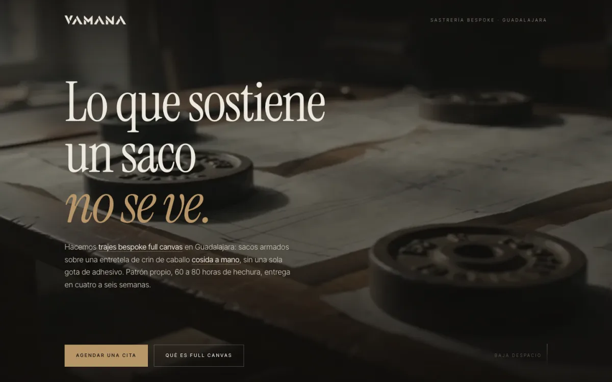 Portada del sitio de sastrería bespoke full canvas