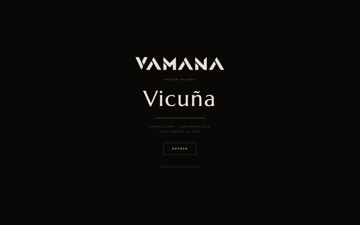 Portada del sitio de trajes de vicuña de Vamana